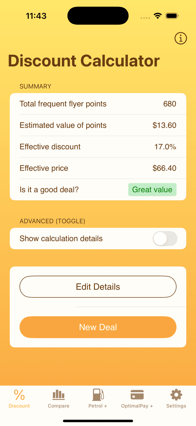 Discount Calculator Output Screen