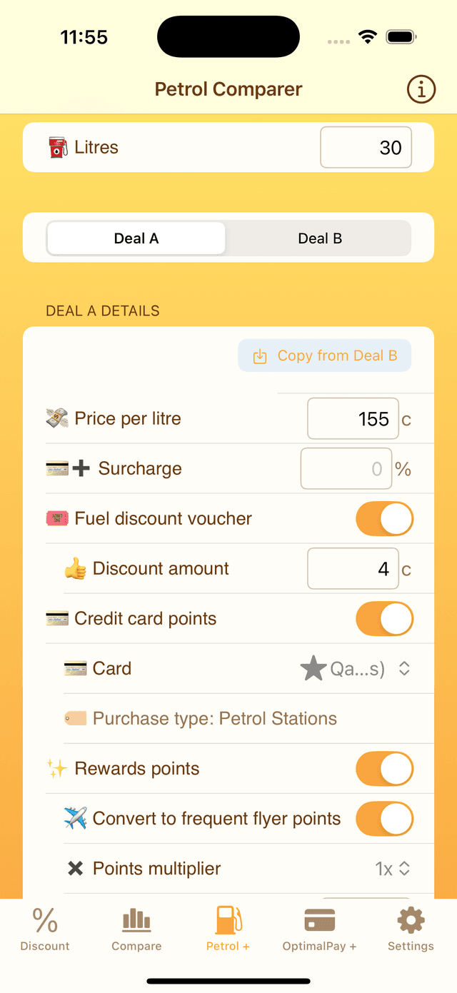 Petrol Comparer Input Screen